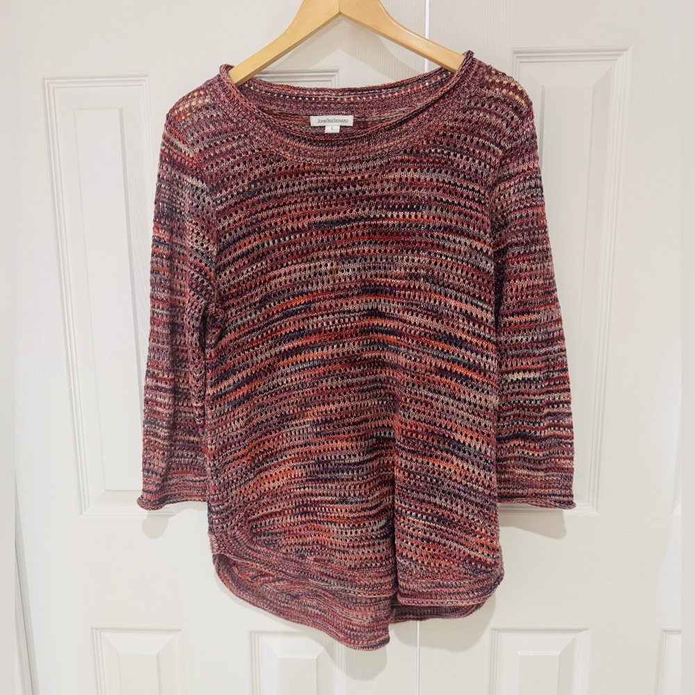 LRG Space Dye Berry Open Knit Sweater Women Crochet Orange blue JohnPaulRichard